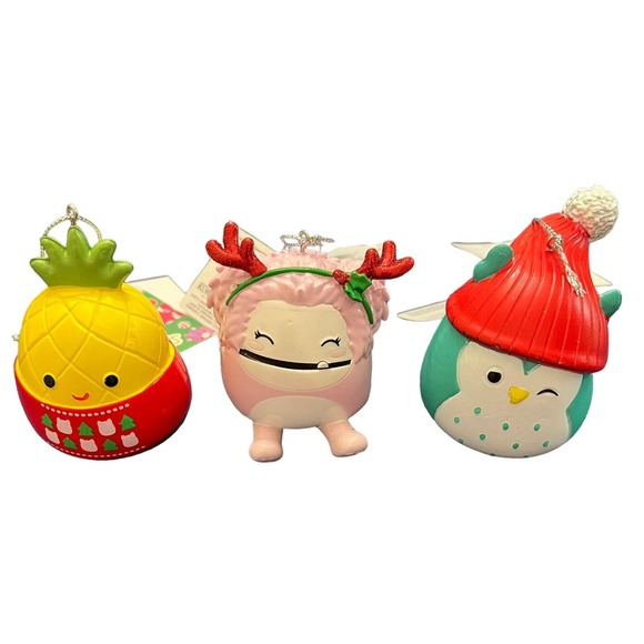 New Lot Of 3 Kurt Adler Squish mallow Ornaments (Pineapple,Bigfoot &Owl) 2.5-3” - Picture 1 of 9